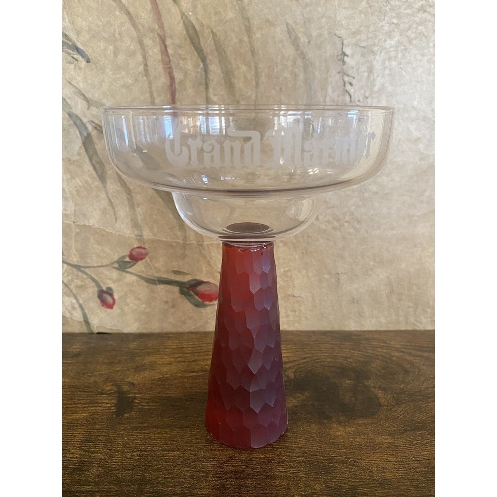 Grand Marnier Margarita Glass Ruby Stem Cocktail Bar Beveled Red
